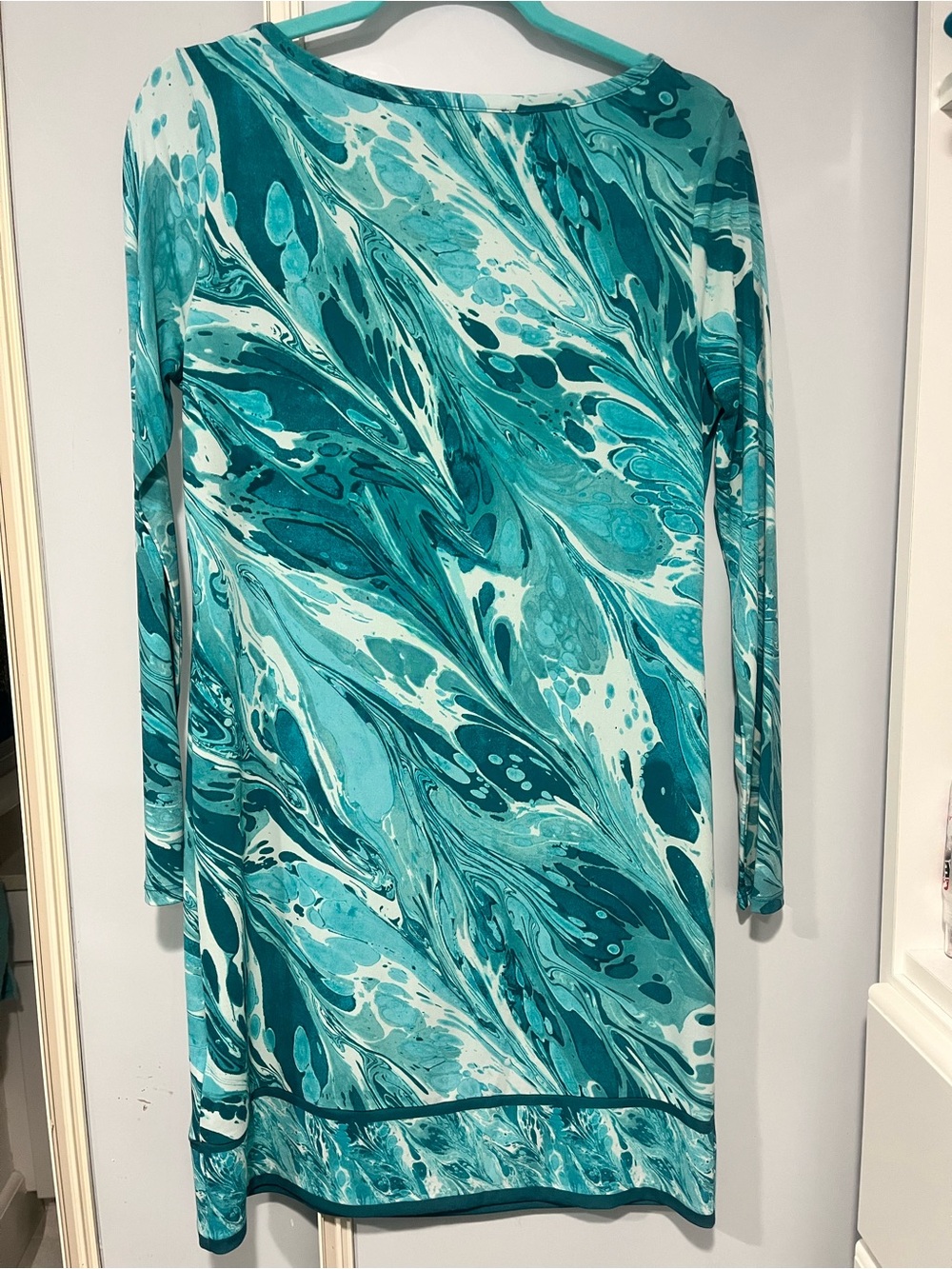Teal Marble-Print Long Sleeve Dress Michael Kors